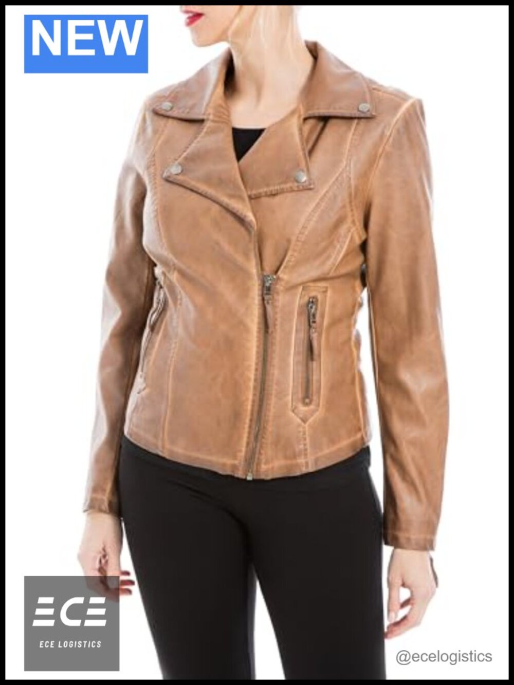 Max Studio Faux Leather Aviator Jacket Long Sleeve Notch Collar
